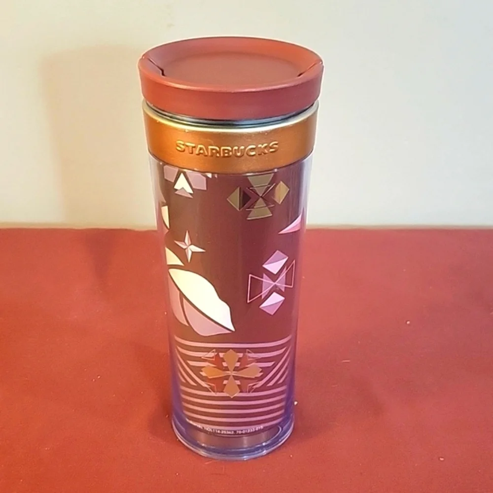 STARBUCKS 2013 Holiday Brown & Gold Tumbler With Gold Band
